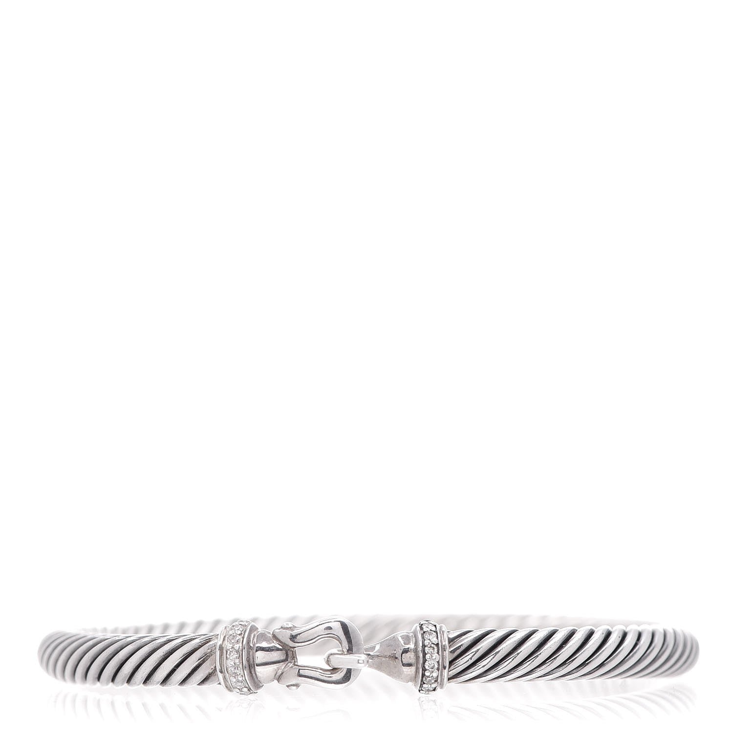 David Yurman Sterling Silver Diamond 5mm Cable Buckle Bracelet 1 of 4