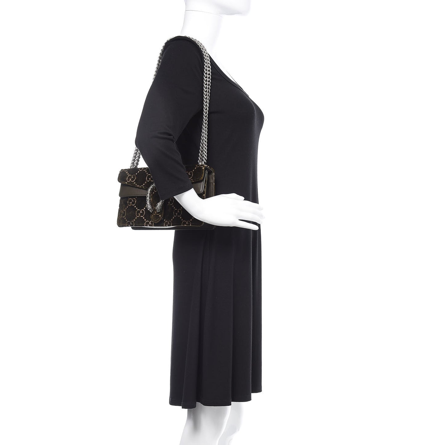 Velvet Moon Calfskin Crystal GG Monogram Small Dionysus Shoulder Bag Dark Olive Rose Gold