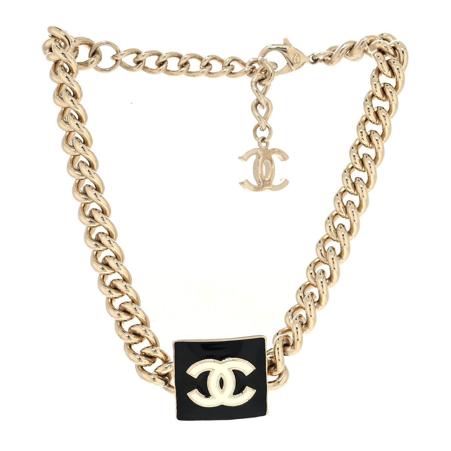 Metal Enamel CC Square Choker Gold Black White