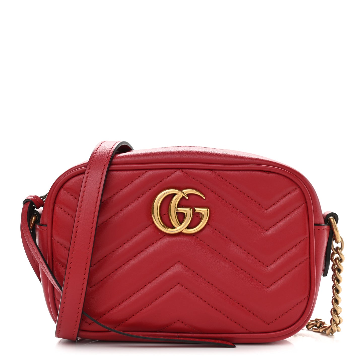 Calfskin Matelasse Mini GG Marmont Chain Shoulder Bag Hibiscus Red