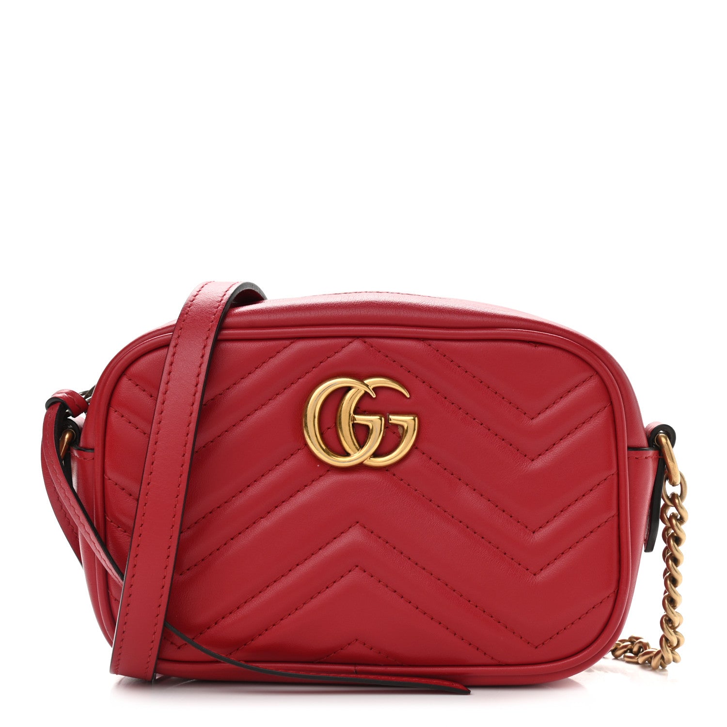Gucci Calfskin Matelasse Mini GG Marmont Chain Shoulder Bag Hibiscus Red 1 of 10