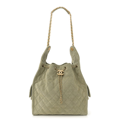Chanel Suede Quilted Medium Chanel 25 Handbag Khaki 1 of 10