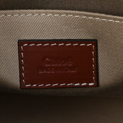 Chloe Cotton Calfskin Small Woody Ribbon Tote With Strap White Brown 6 of 12