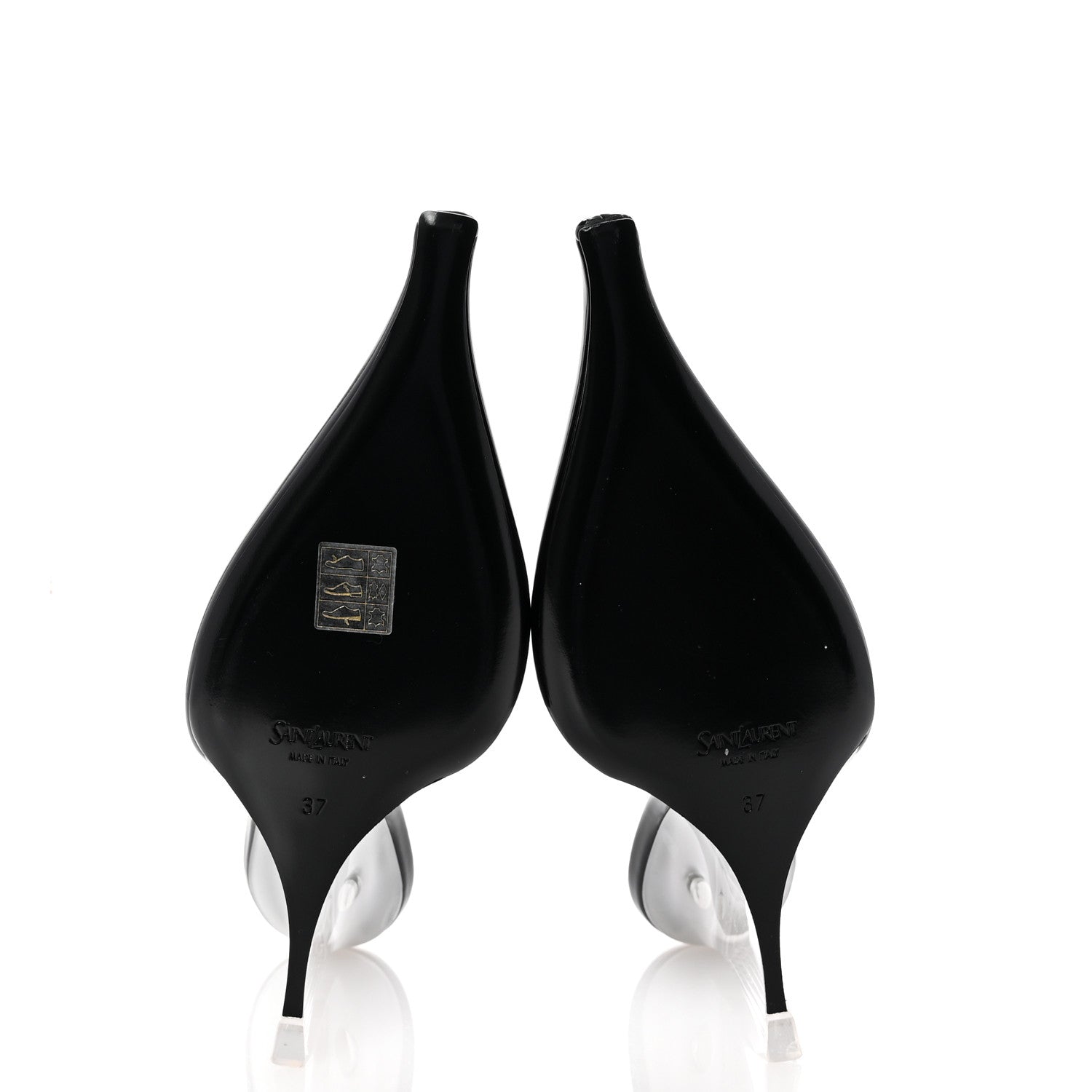 Saint Laurent Patent Calfskin PVC Miller 110 Slingback Pumps 37.5 Black 6 of 9