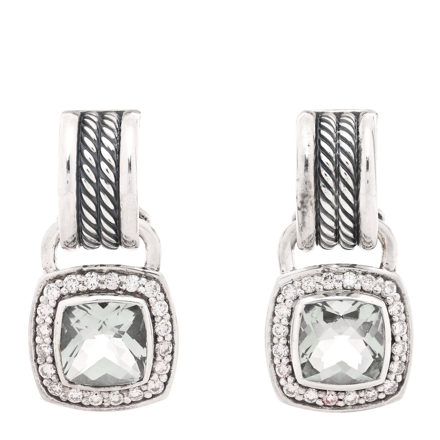 Sterling Silver Diamond Prasiolite 7mm Albion Drop Earrings
