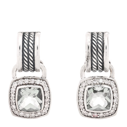 David Yurman Sterling Silver Diamond Prasiolite 7mm Albion Drop Earrings 1 of 4