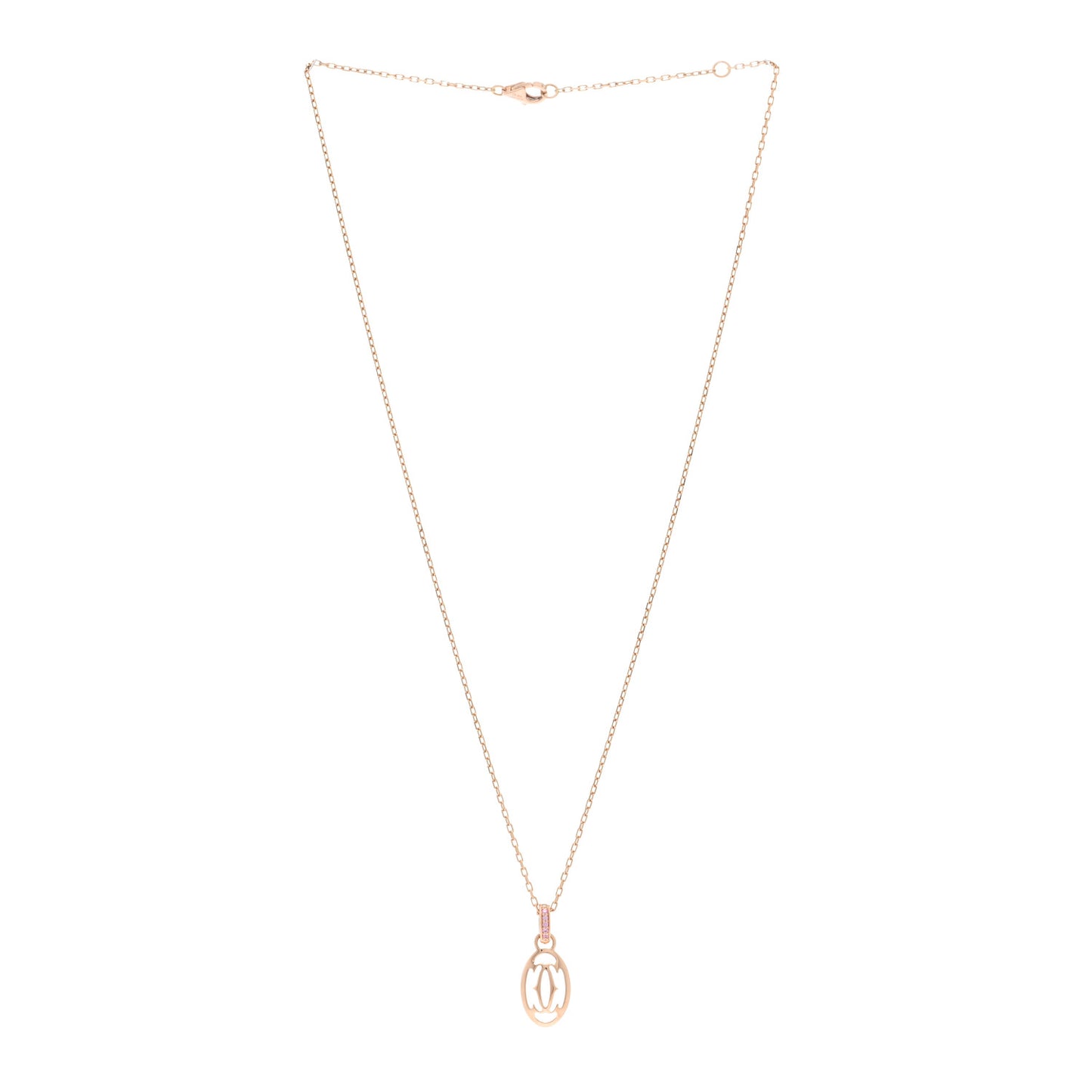 18K Pink Gold Pink Sapphire Logo Pendant Necklace