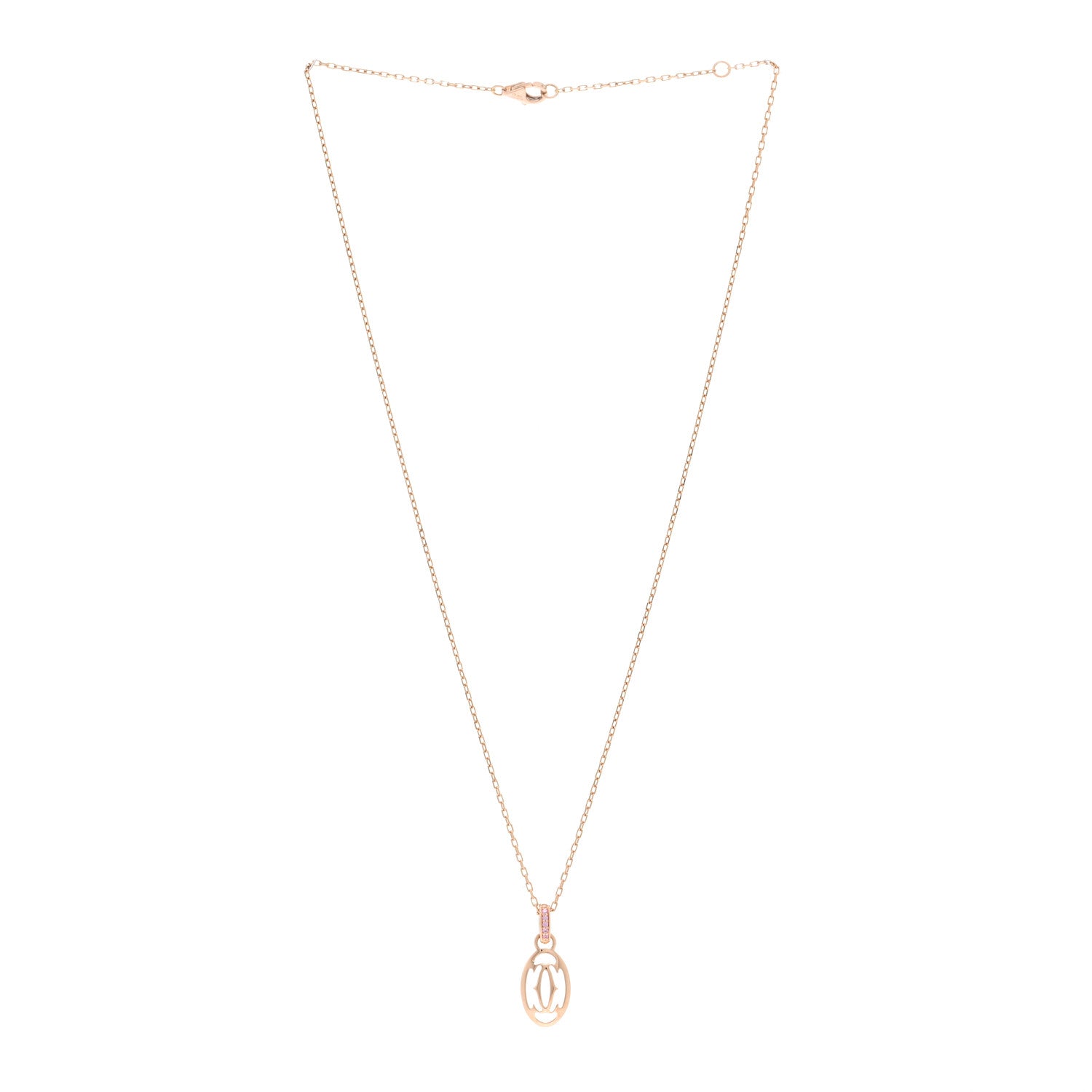 Cartier 18K Pink Gold Pink Sapphire Logo Pendant Necklace 3 of 4