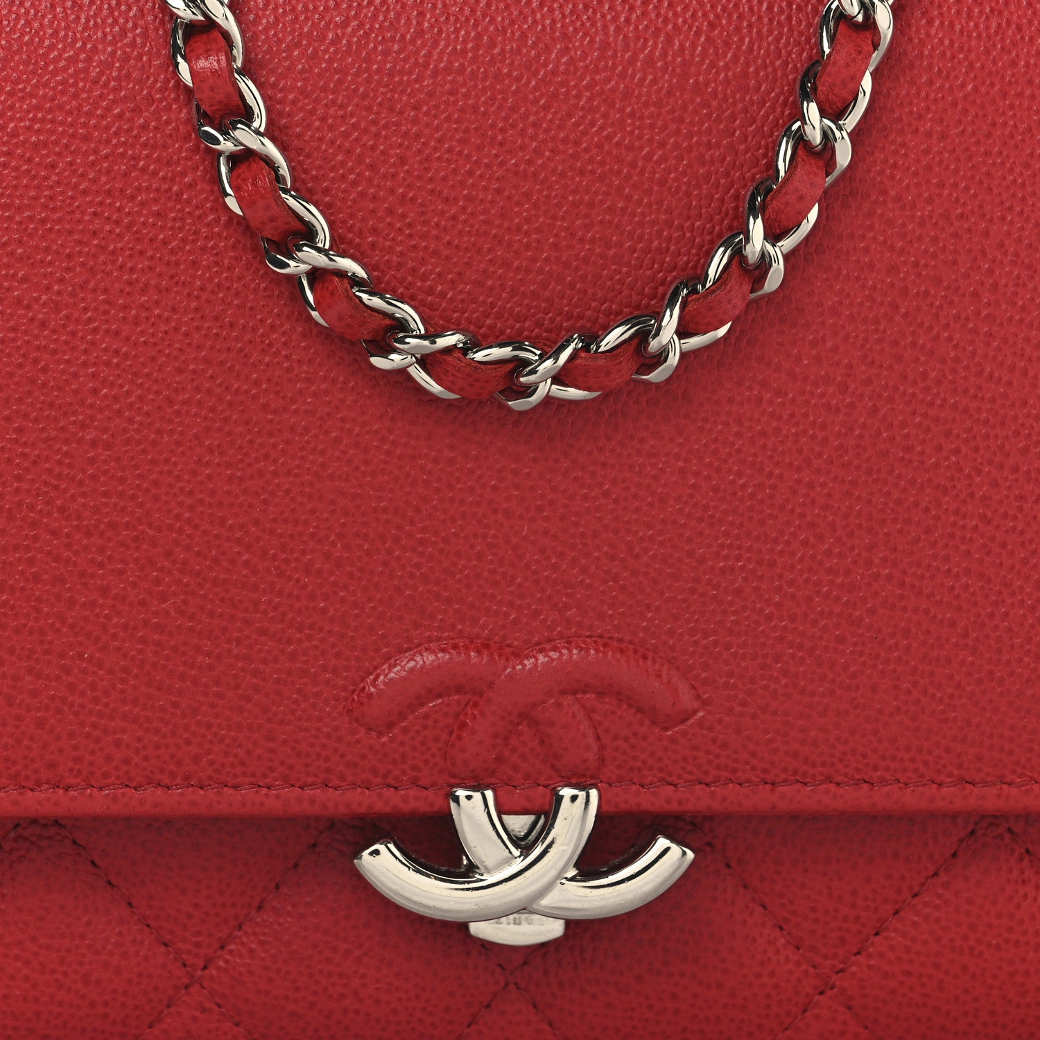 Chanel Grained Calfskin Quilted CC Box Wallet On Chain WOC Red 9 of 14