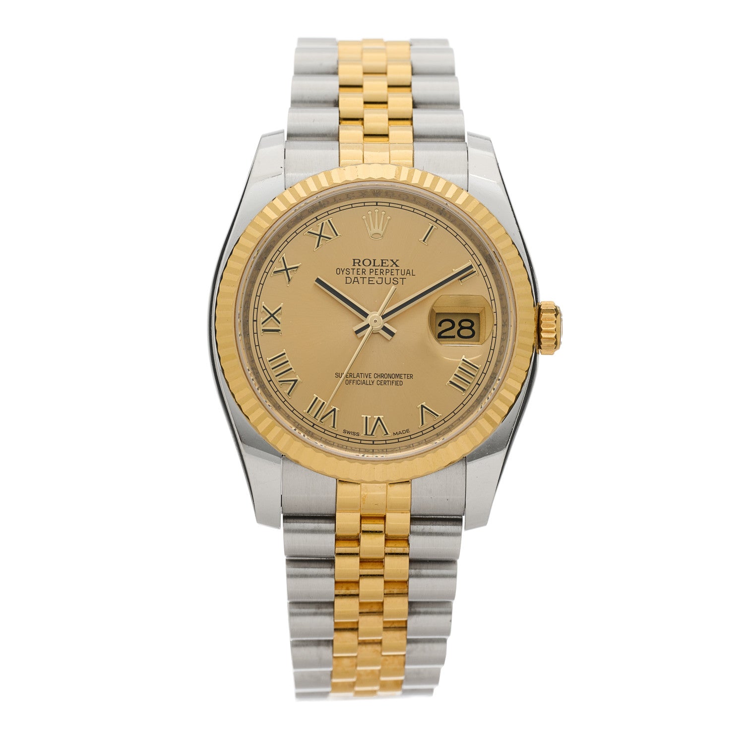 Rolex Stainless Steel 18K Yellow Gold 36mm Oyster Perpetual Datejust Watch Champagne Roman 116233 1 of 5
