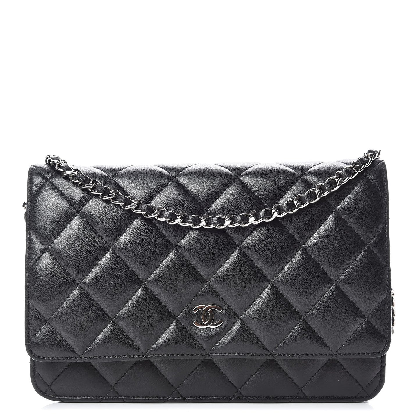 Lambskin Quilted Wallet On Chain WOC Black