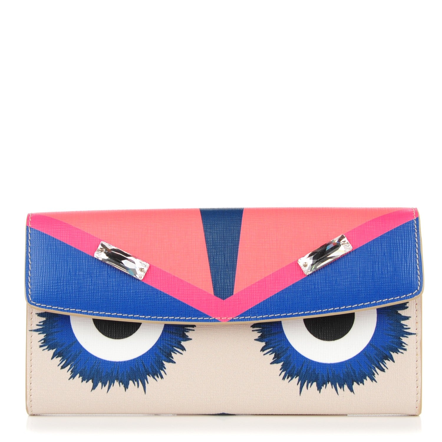 Fendi Vitello Elite Crystal Eye Monster Simply Continental Wallet Bellini Multicolor 1 of 9