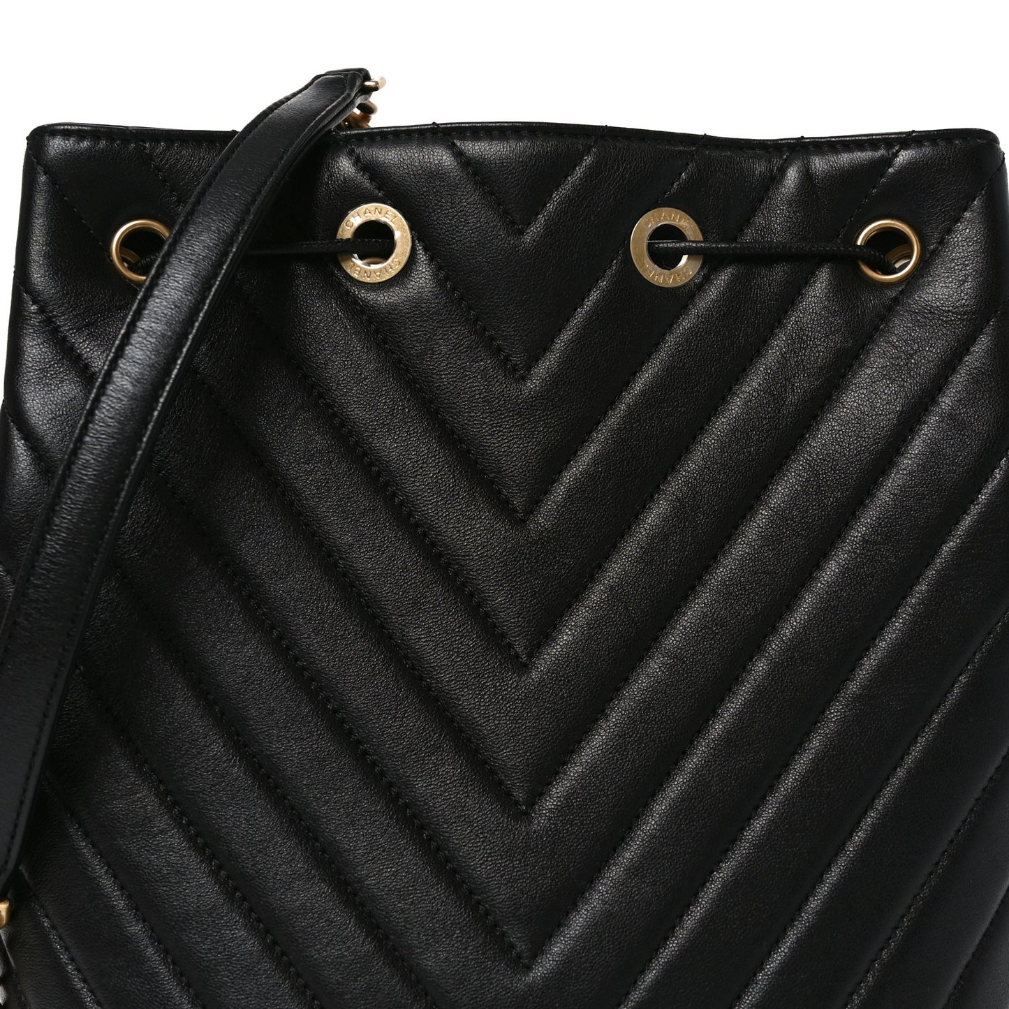 Sheepskin Chevron Quilted Drawstring Bag Black