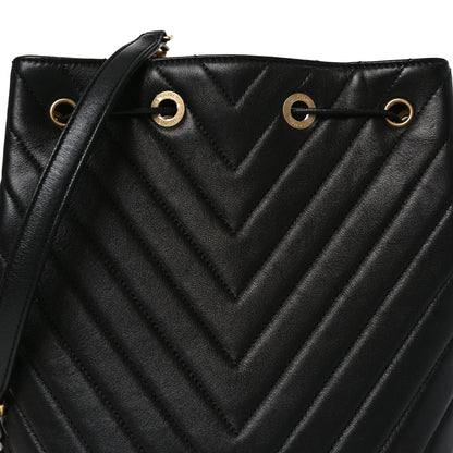 Chanel Sheepskin Chevron Quilted Drawstring Bag Black 8 of 10