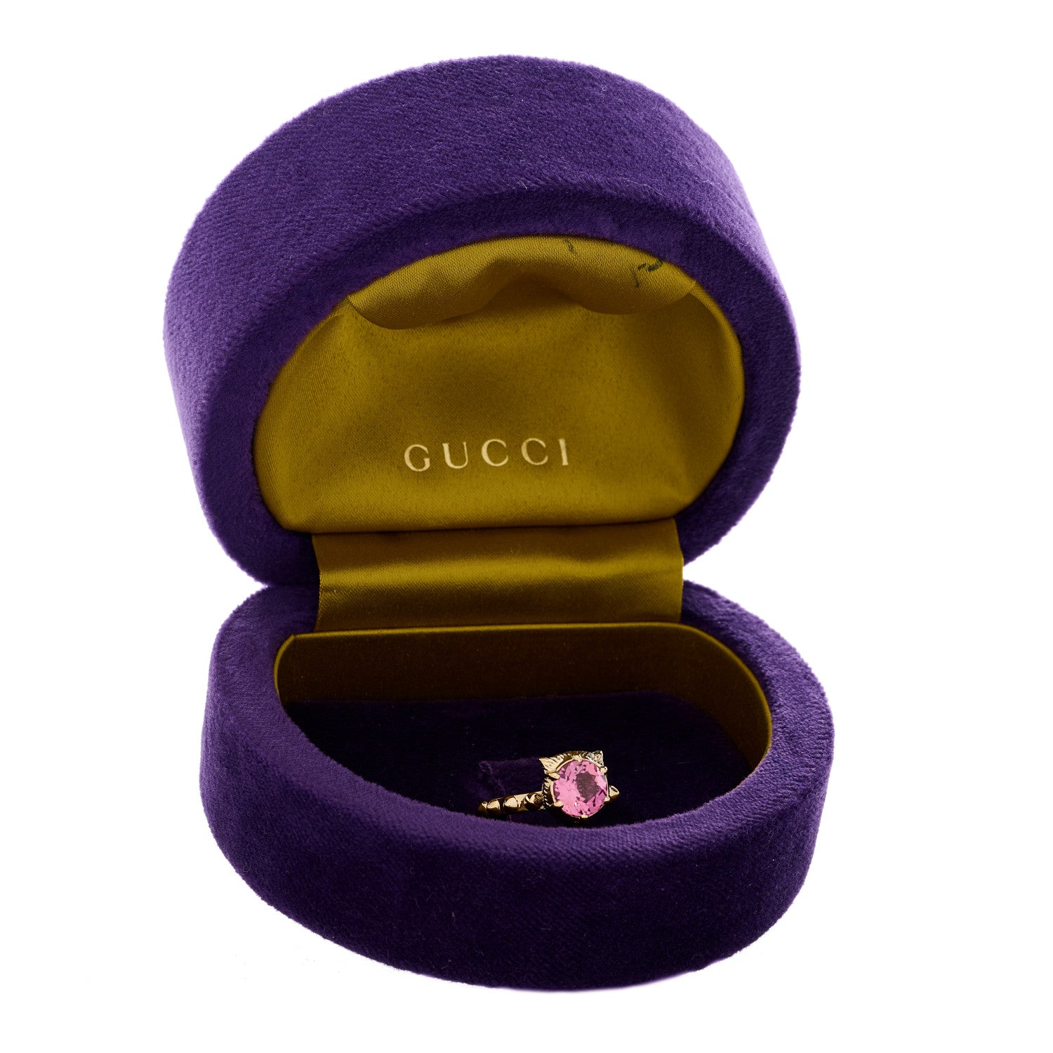 Gucci 18K Yellow Gold Pink Tourmaline Le Marché Des Merveilles Feline Ring 47 4 9 of 9