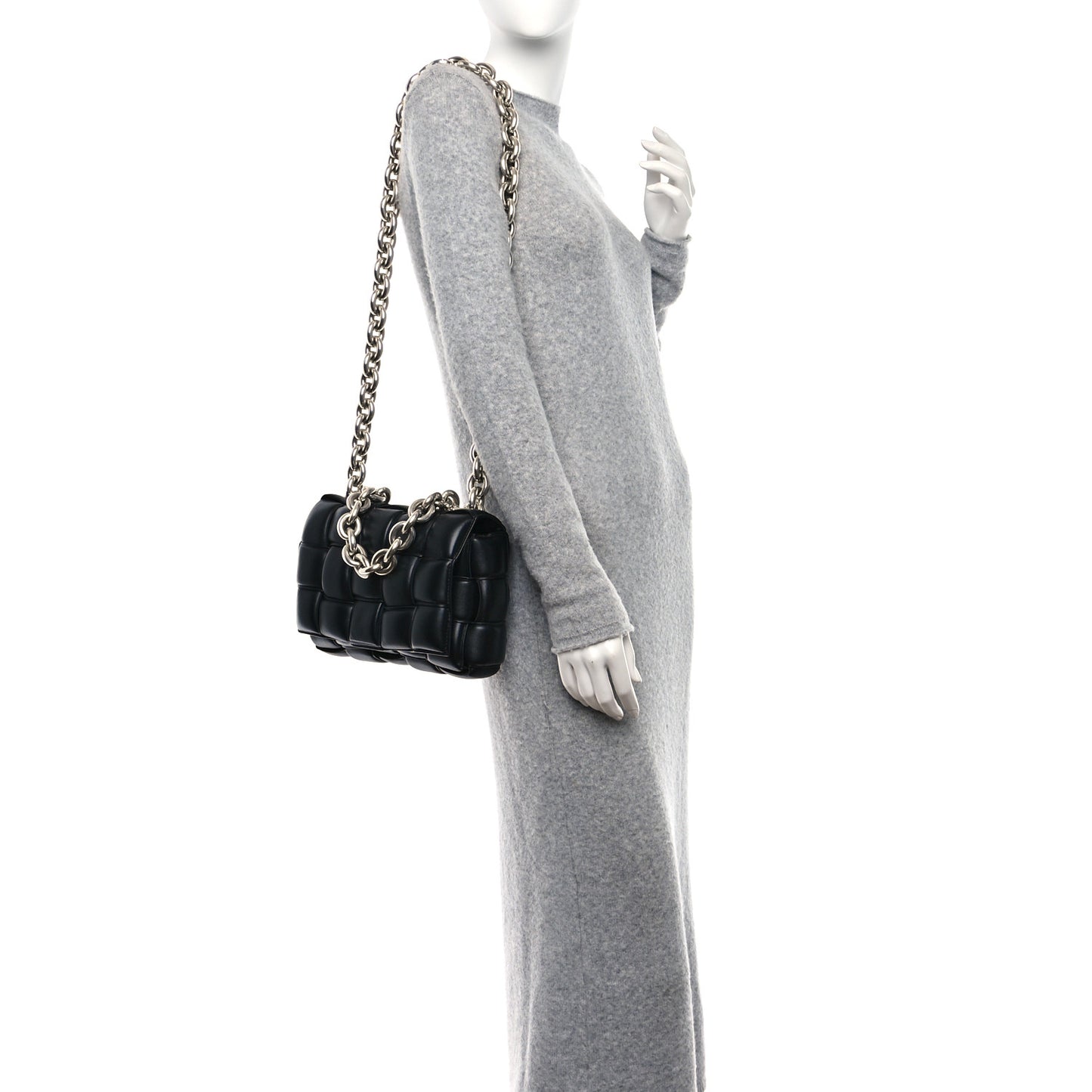 Lambskin Maxi Intreccio Padded Chain Cassette Crossbody Bag Black