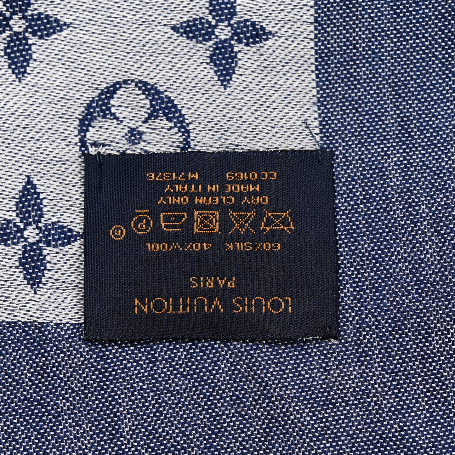 Silk Wool Monogram Denim Shawl Blue
