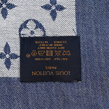 Louis Vuitton Silk Wool Monogram Denim Shawl Blue 3 of 6