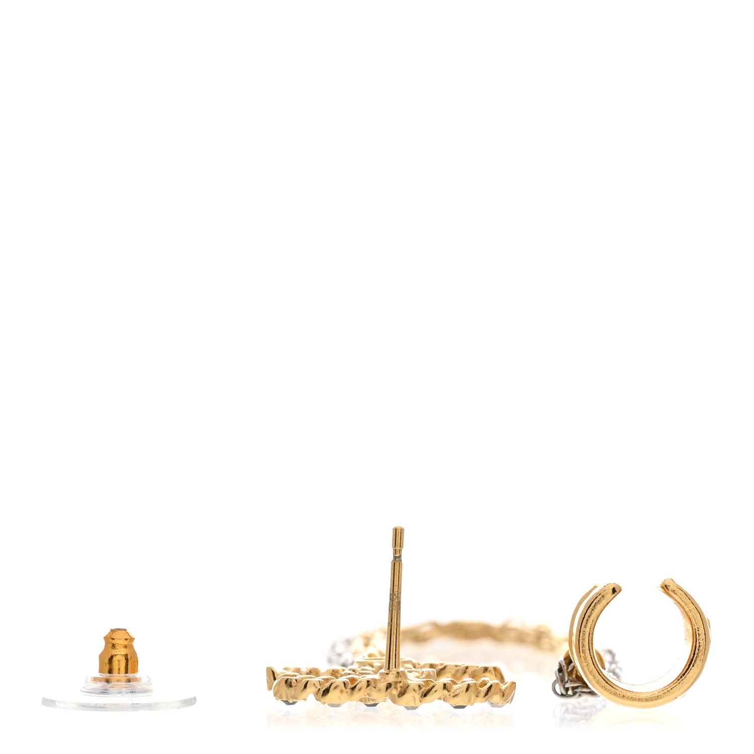 Chanel Crystal CC Chain Cuff Single Earring Gold Silver 3 of 5