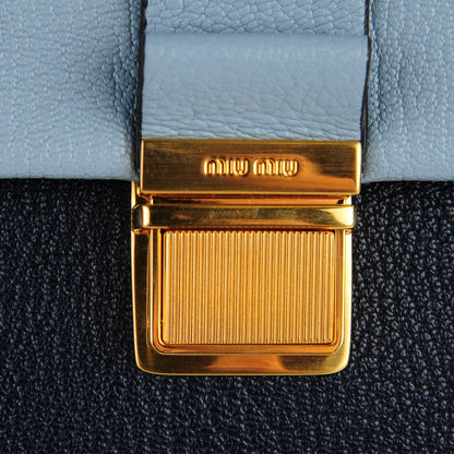 Miu Miu Goatskin Bandoliera Madras Bi-Color Shoulder Bag Cielo Baltico 5 of 9