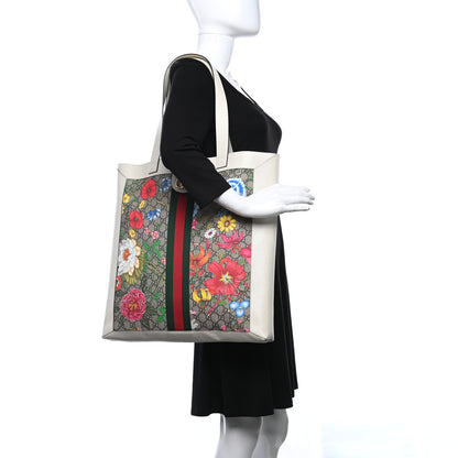 Gucci GG Supreme Monogram Flora Web Ophidia Vertical Shopping Tote White 2 of 10