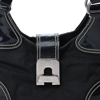 Prada Tessuto Nylon Vernice Hobo Black 7 of 11