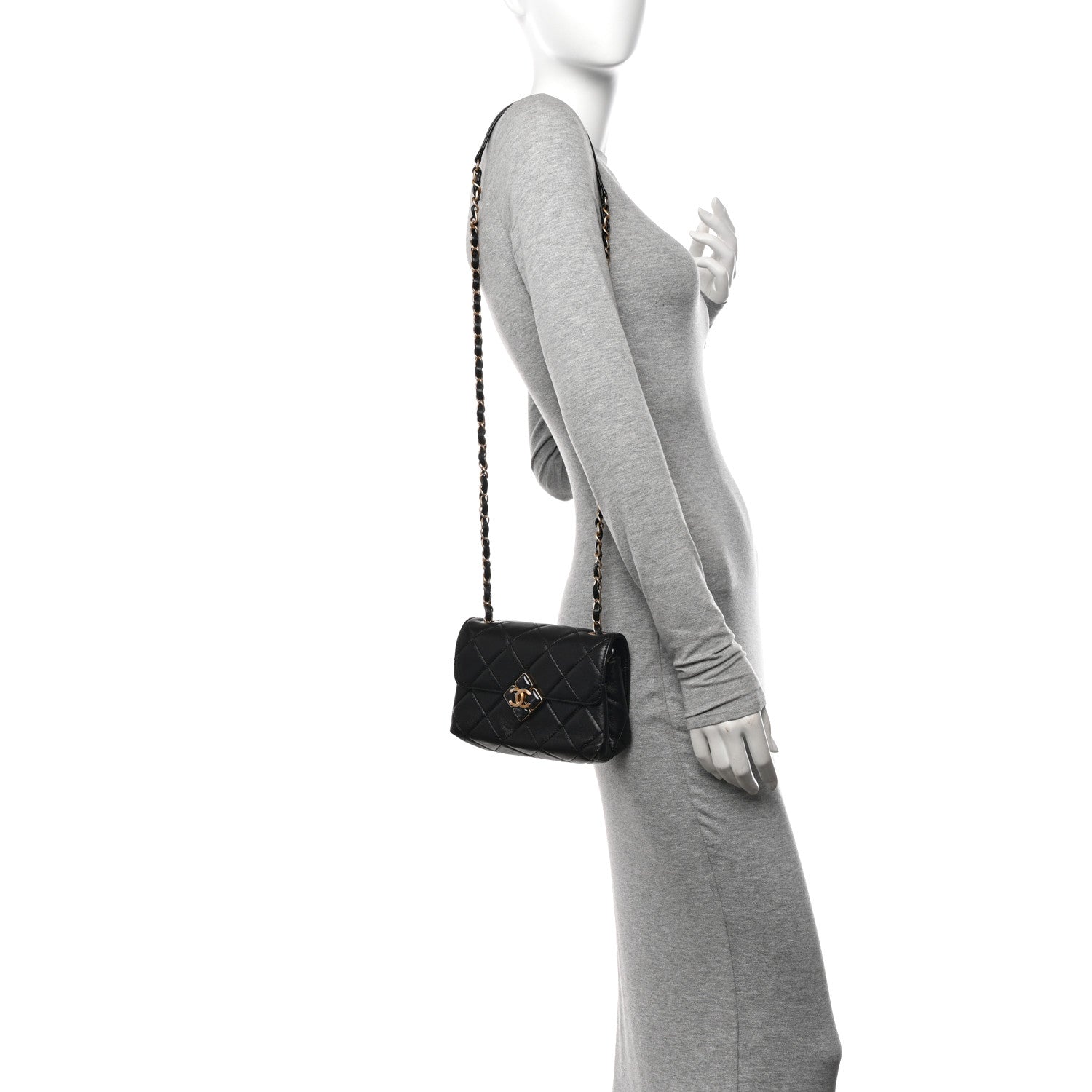 Chanel Lambskin Quilted Diamond Lock Flap Black 2 of 10