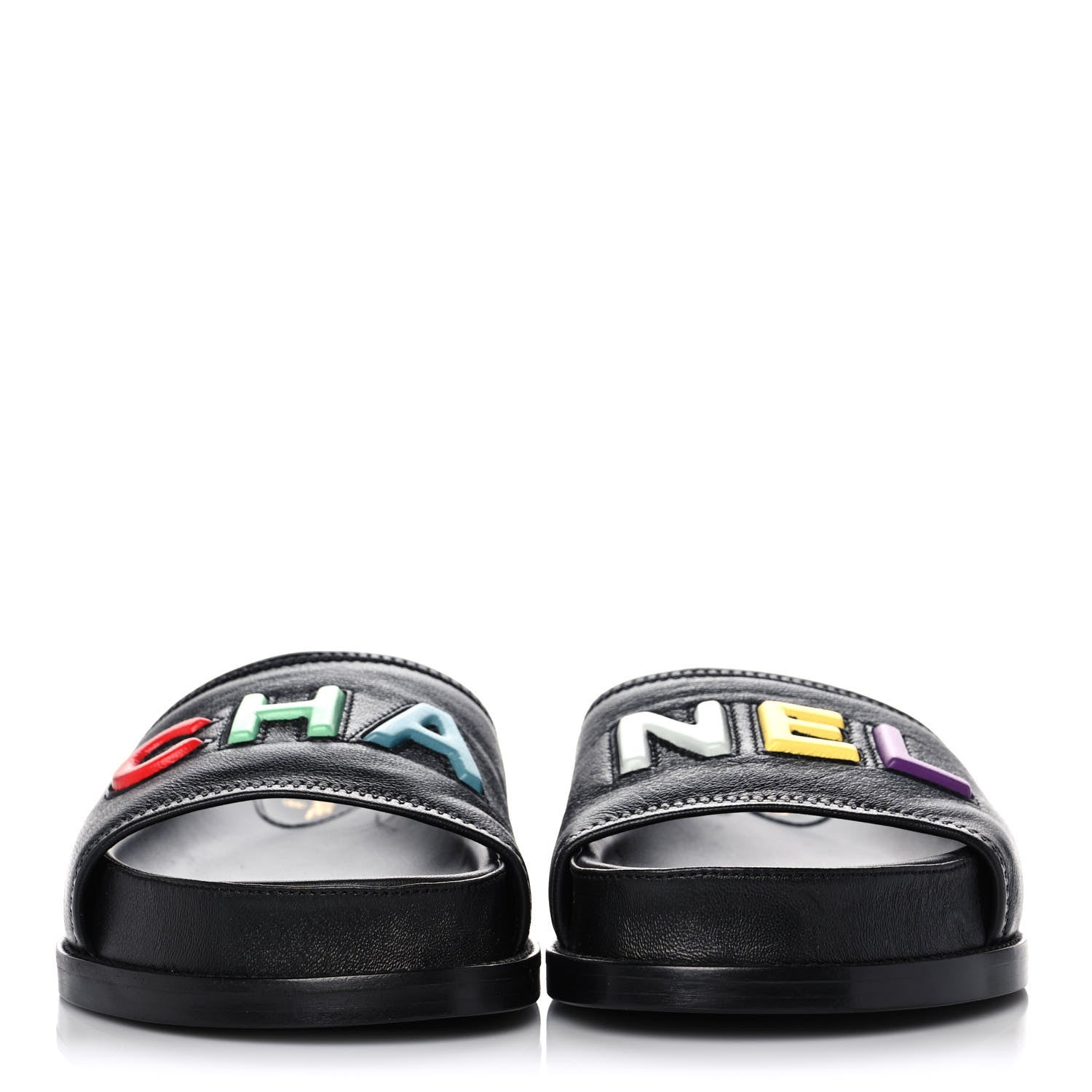 Chanel Lambskin Cha-Nel Mule Sandals 39 Black Multicolor 2 of 12