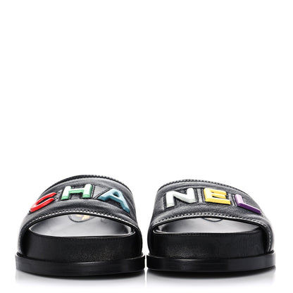 Chanel Lambskin Cha-Nel Mule Sandals 39 Black Multicolor 2 of 12