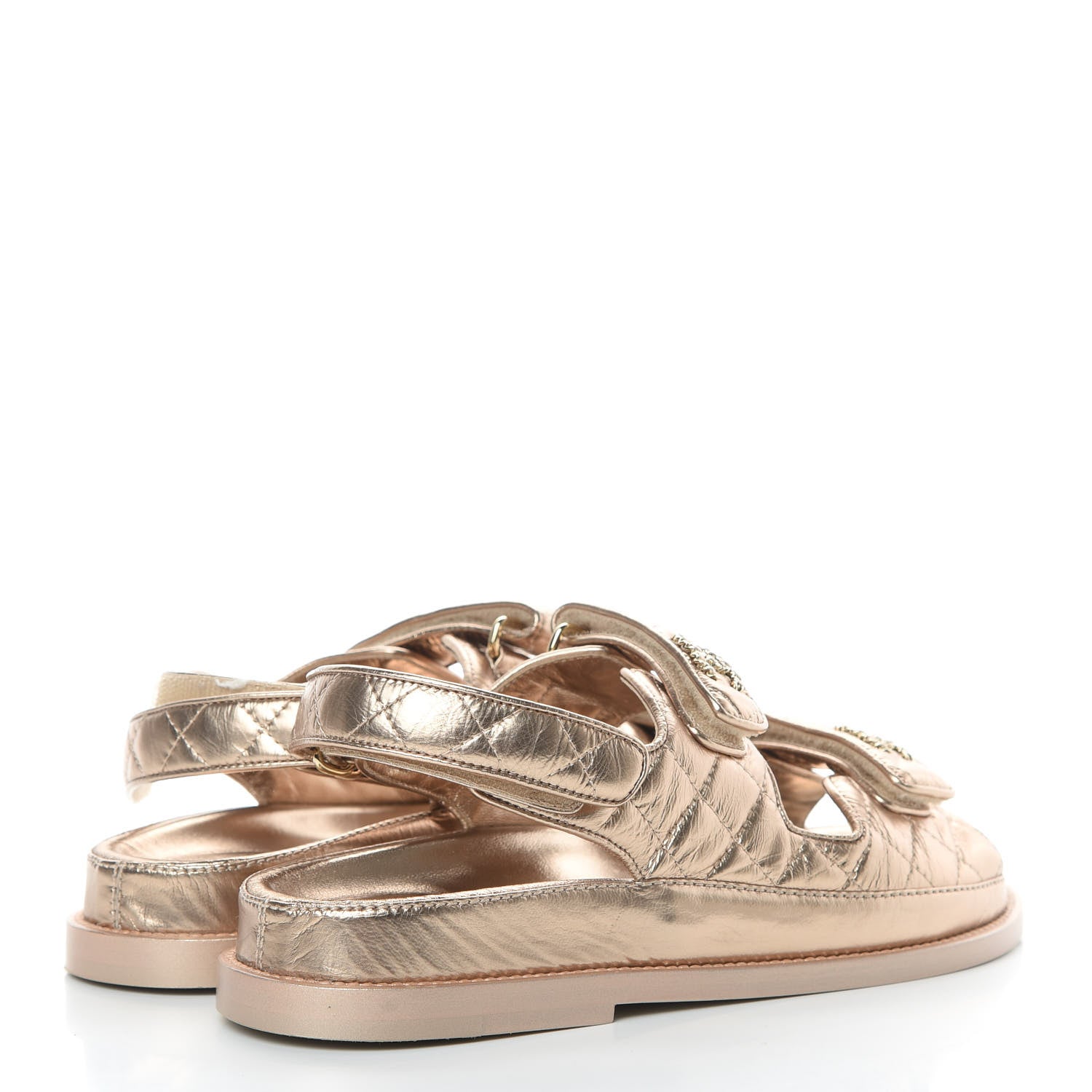 Chanel Iridescent Lambskin Quilted Velcro Dad Sandals 37.5 Light Bronze 4 of 12