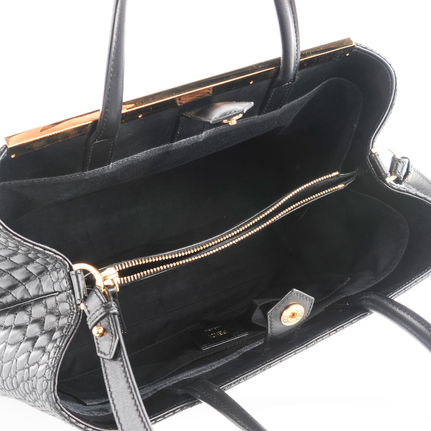 Fendi Nappa Crocodile Trapuntata Medium 2Jours Tote Black 7 of 11