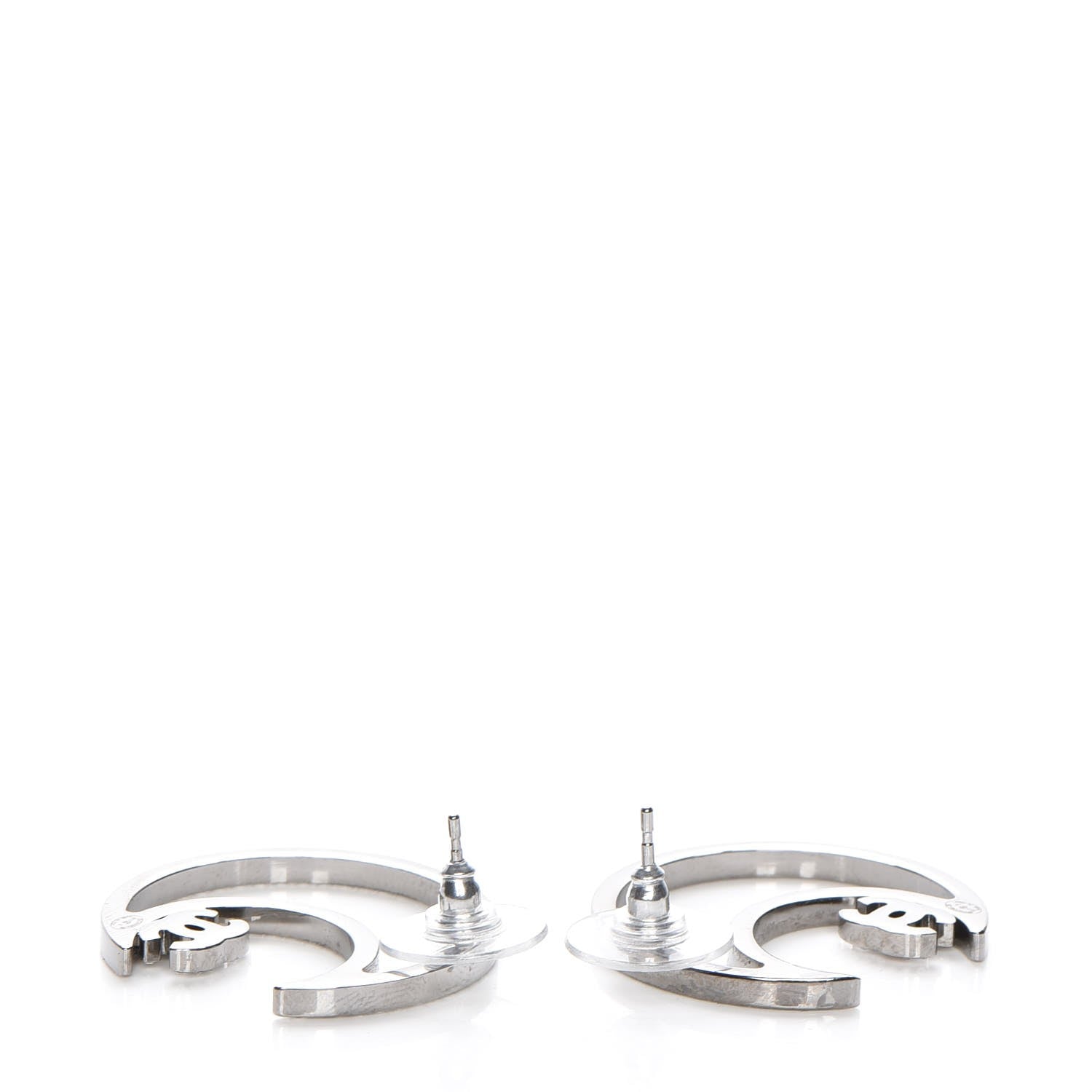Chanel Strass Crystal CC Moon Earrings Silver 4 of 5