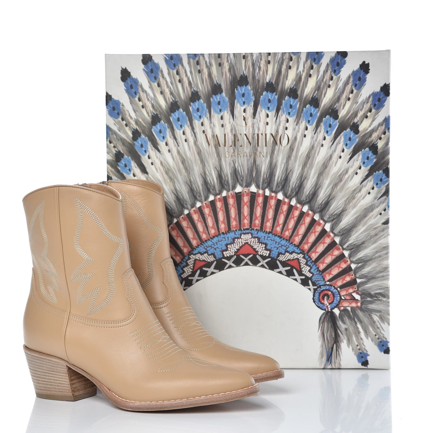 Calfskin Embroidered Texan 50mm Cowboy Ankle Boots 39 Naturale