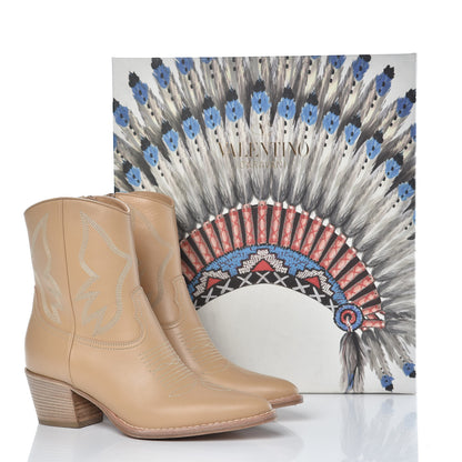 Valentino Garavani Calfskin Embroidered Texan 50mm Cowboy Ankle Boots 39 Naturale 10 of 10
