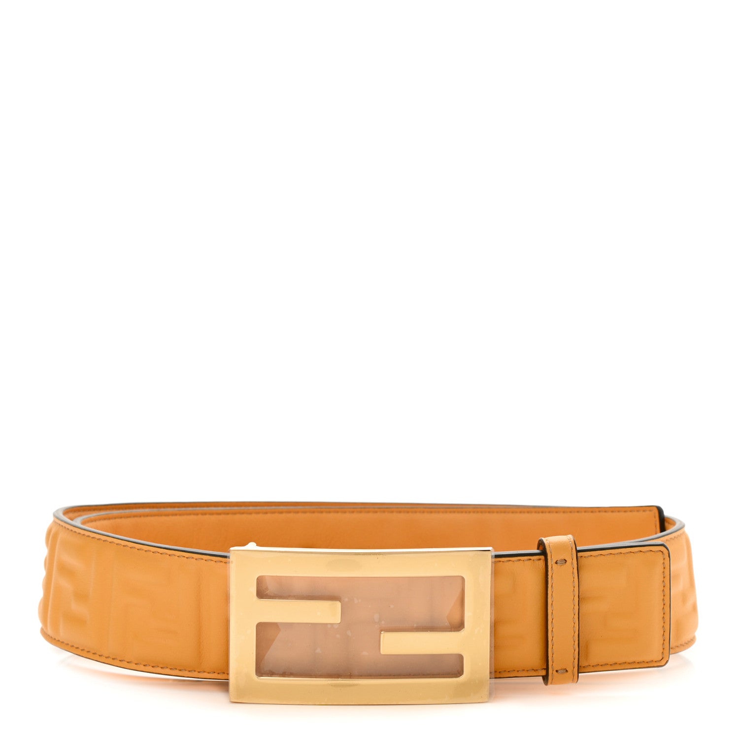 Fendi Vitello Grace FF 1974 Embossed Baguette Belt 80 32 Miele Scuro 1 of 7