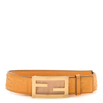 Fendi Vitello Grace FF 1974 Embossed Baguette Belt 80 32 Miele Scuro 1 of 7