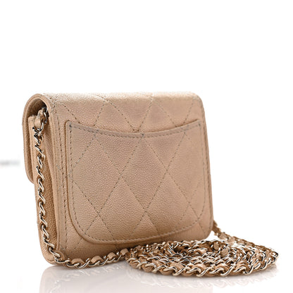 Chanel Iridescent Caviar Quilted Flap Card Holder On Chain Beige 3 of 10
