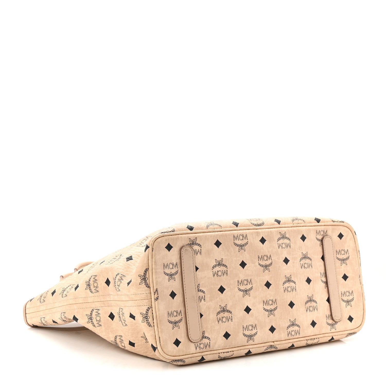 MCM Visetos Medium Studded Rabbit Top Zip Shopper Tote Beige 4 of 14