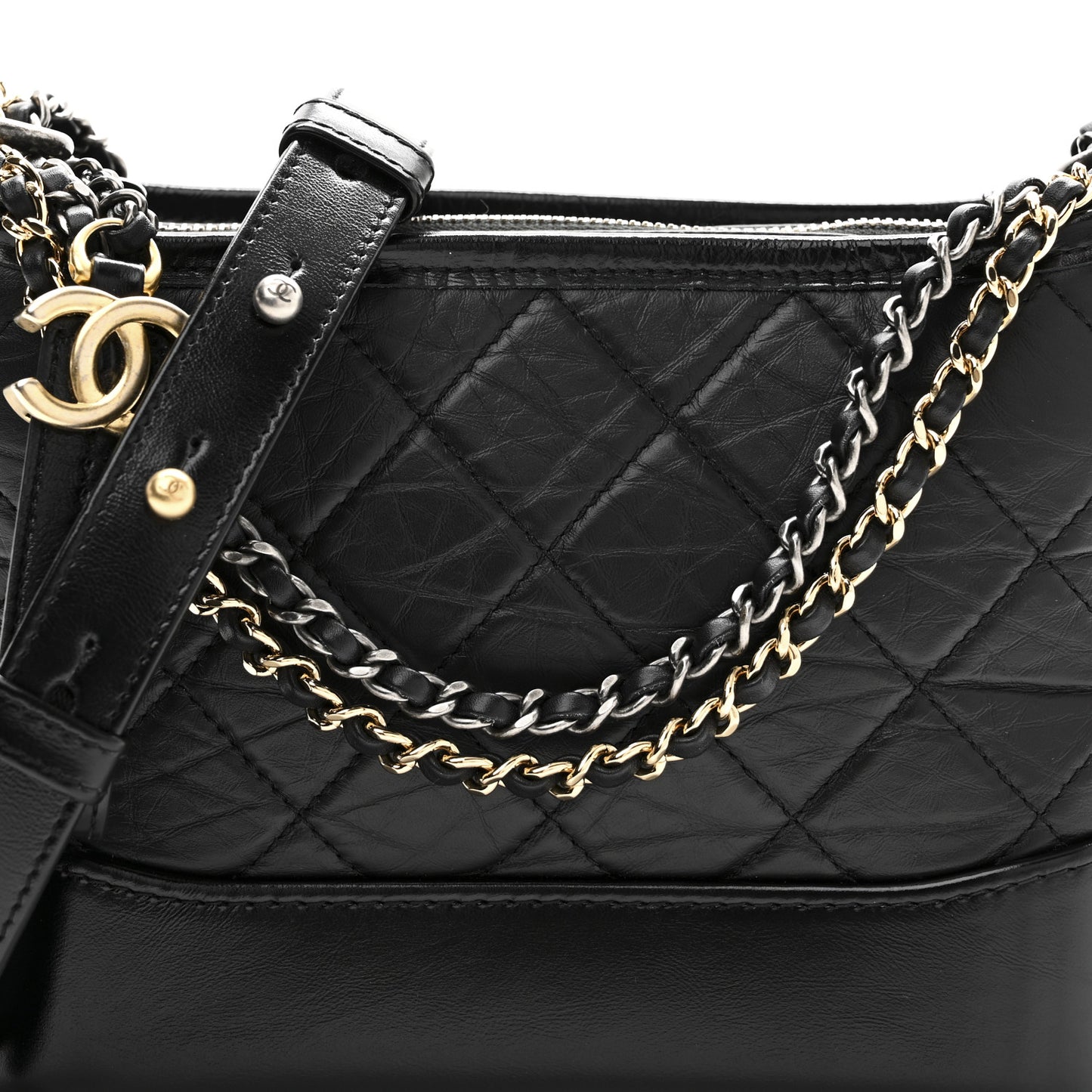 Aged Calfskin Quilted Small Gabrielle Hobo Black