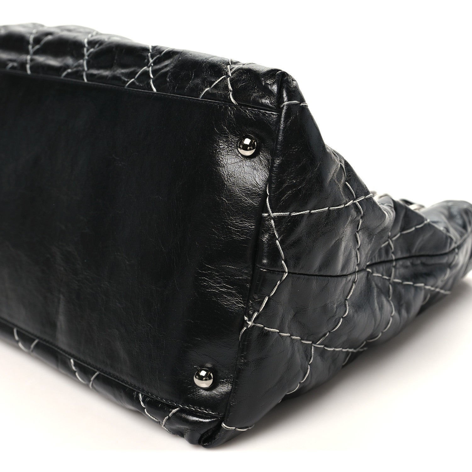 Chanel Glazed Goatskin Double Contrast Stitch Tote Black 10 of 10