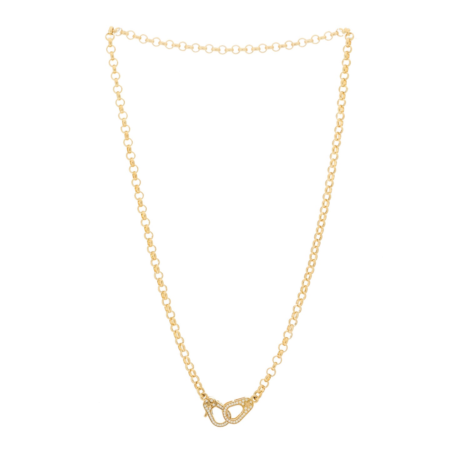18K Yellow Gold Diamond Heavy Belcher Sister Hook Chain Necklace