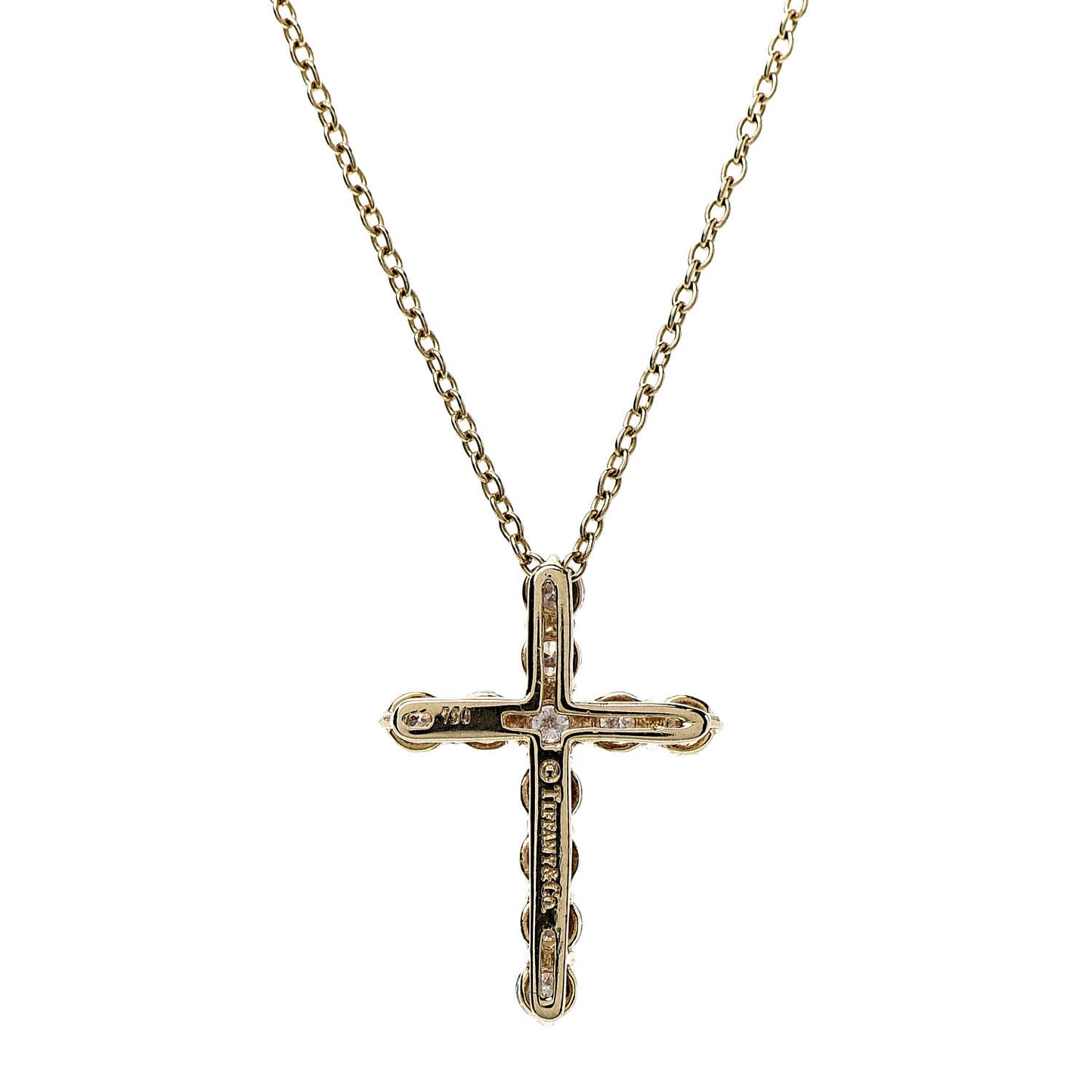 18K Yellow Gold Diamond .42ct Cross Pendant Necklace