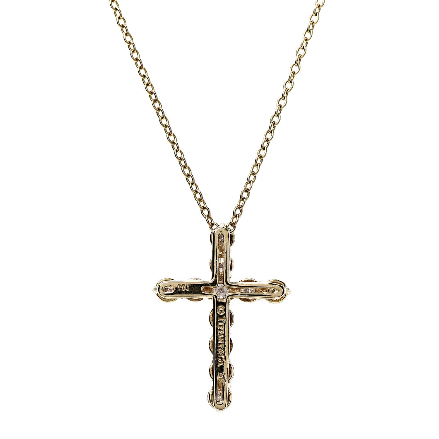 Tiffany 18K Yellow Gold Diamond .42ct Cross Pendant Necklace 5 of 7