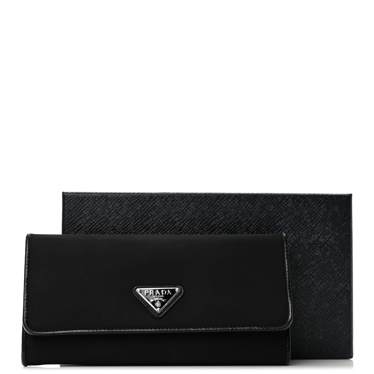 Prada Tessuto Saffiano Triangle Logo Continental Flap Travel Wallet Black 12 of 12