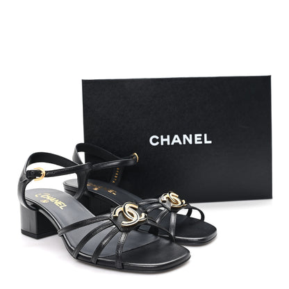 Chanel Lambskin Crystal CC Sandals 40 Black 10 of 10