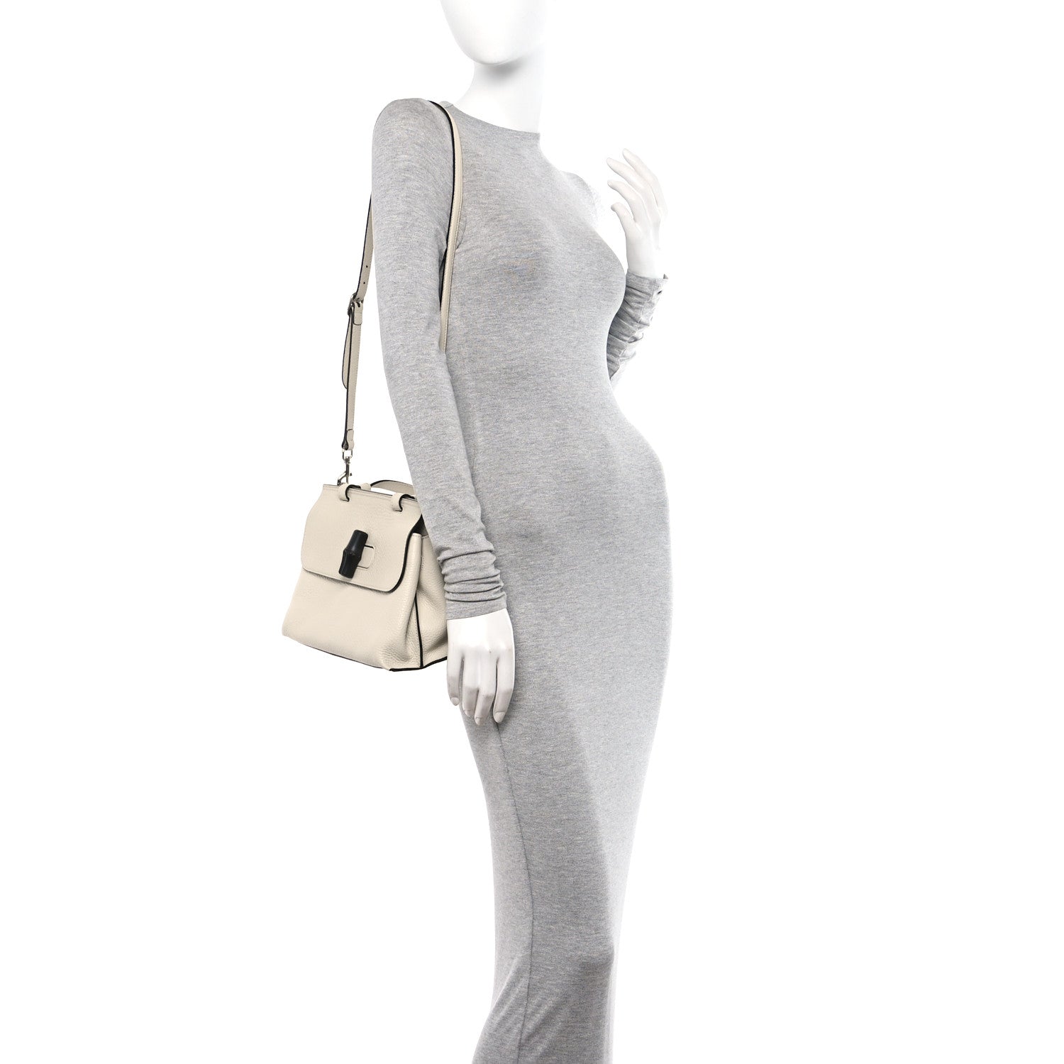 Gucci Cellarius Calfskin Small Bamboo Daily Top Handle Bag Mystic White 2 of 12