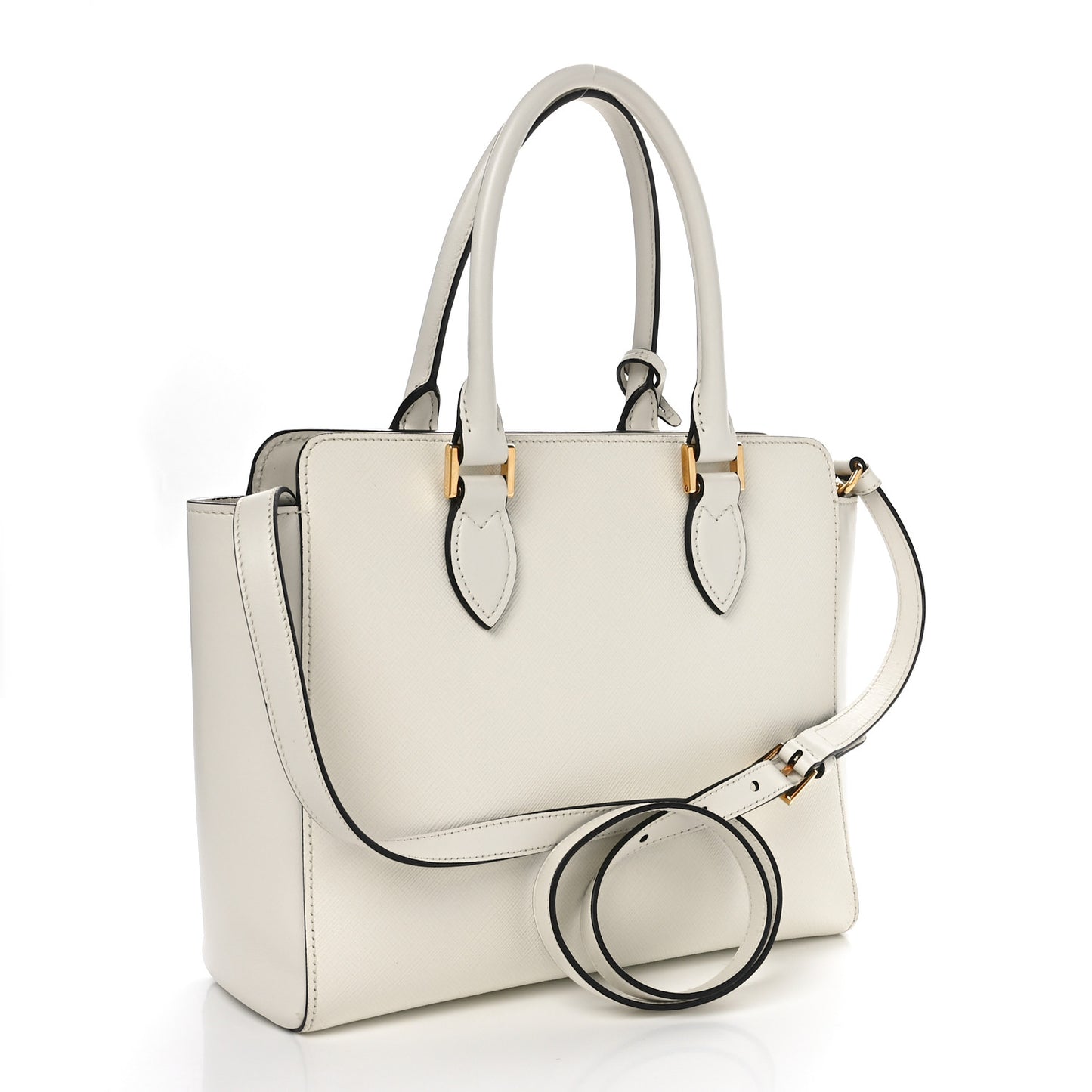 Saffiano Soft Calfskin Small Zippered Tote White