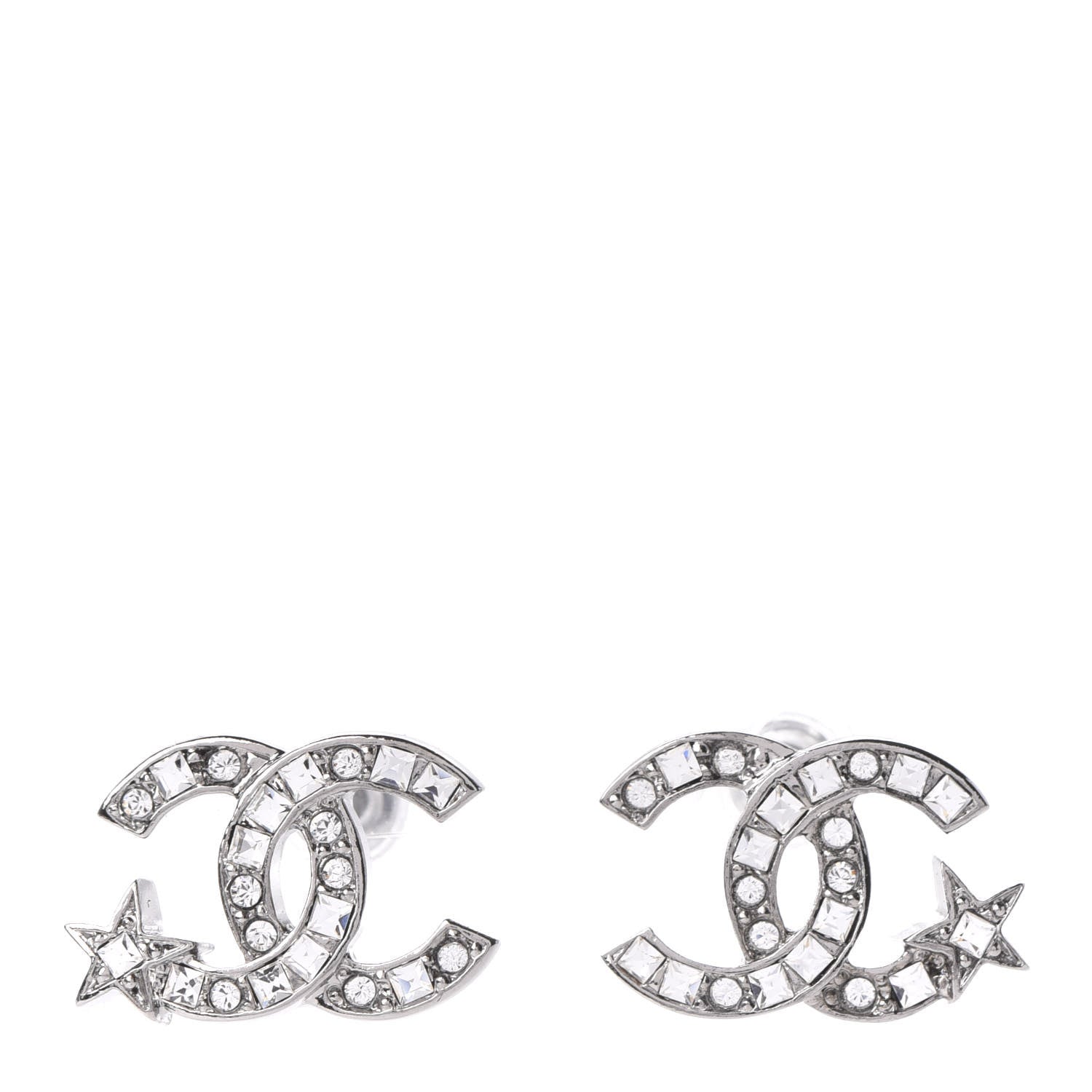 Chanel Crystal CC Starfall Earrings Silver 1 of 5