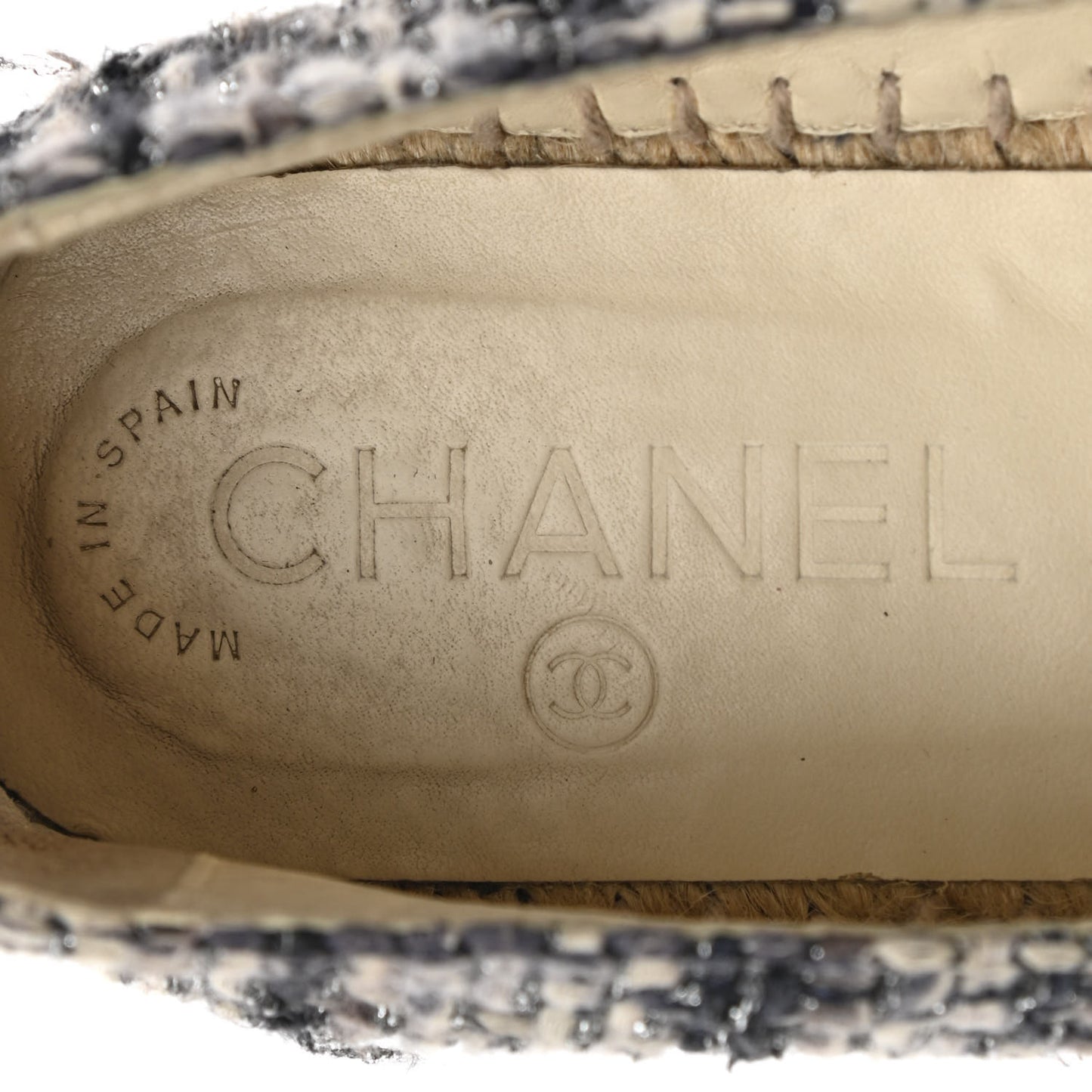 Metallic Tweed Lambskin CC Espadrilles 38 Blue Black Silver