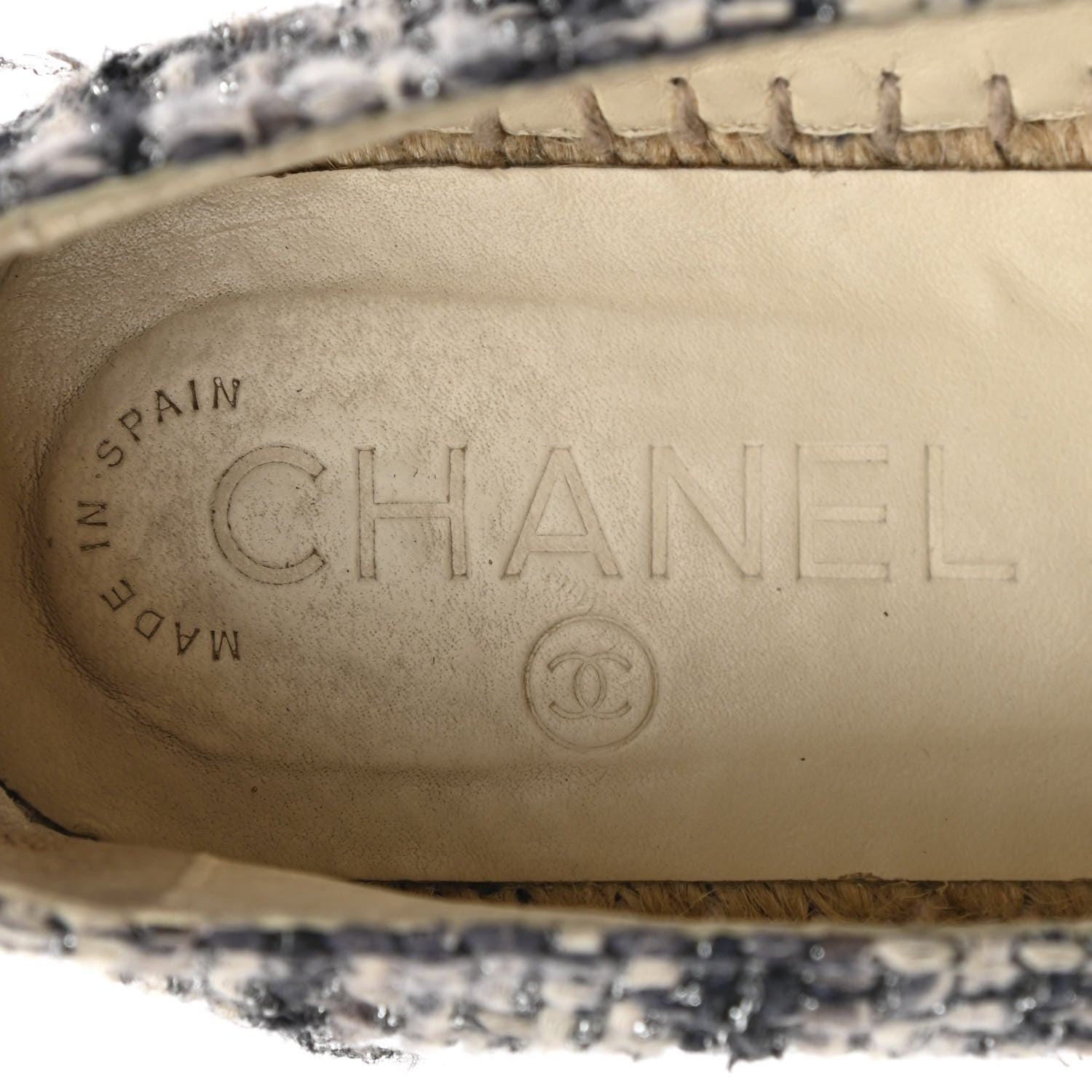 Chanel Metallic Tweed Lambskin CC Espadrilles 38 Blue Black Silver 8 of 14